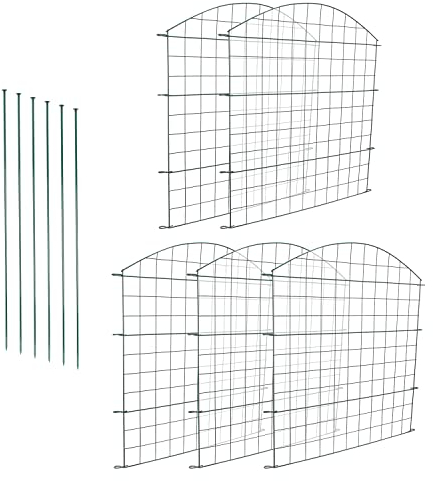 Randaco Teichzaun Set, 10x Teichzaun Steckzaun Länge 3,75 m Oberbogen Metallzaun Grün, Gartenzaun Tiergehege Freigehege