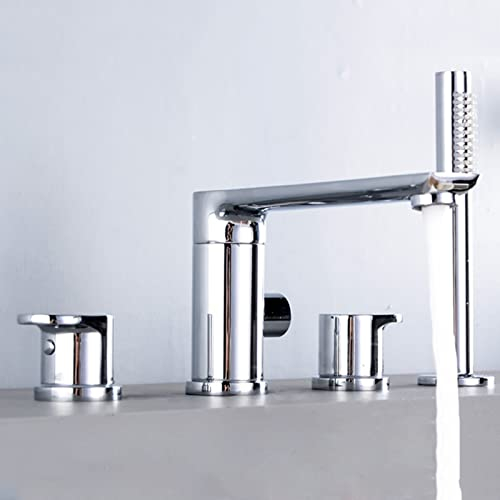 FNNEMG Wannenarmatur mit Handbrause Wannenrandarmatur 4 Loch Badewannenarmatur mit Handbrause Mischbatterie Badewanne Badarmatur Badewanne Chrom