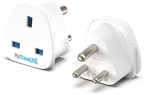 MyTravelPal UK to India Travel Adaptors 2 Pack | UK Safety Standards | UK to India Adaptor | For India, Pakistan, Sri Lanka, Burma, Chad, Nepal, Yemen, Zambia etc. | Type D Adapter