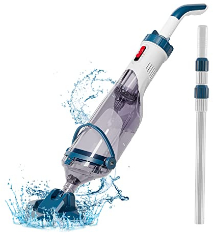 PC10 Aspirateur de piscine pour piscine hors sol avec manche télescopique, autonomie jusqu'à 1 h, nettoyeur de piscine portable rechargeable avec aspiration puissante jusqu'à 18,5 gallons/min, idéal