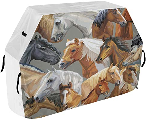 BBQ Grillabdeckung Bunte Portraits Of Horses Grill Abdeckung für Outdoor Grill Anti-UV Wetterbeständig Wasserdicht Grill Abdeckung 114x165x64cm