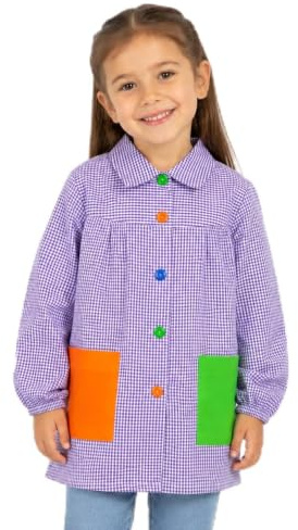 ETREXONLINE Malschürze für Kinder 2-3 Jahre in der Schule, Bastelschürze für Kinder mit Knopf, Schürze für Schule und Handwerk - Lila