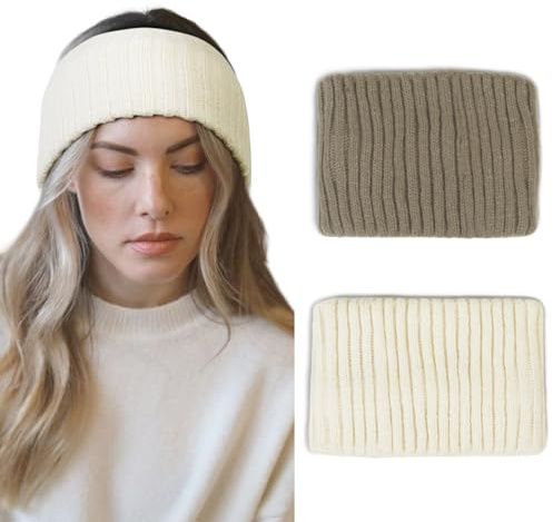 AKTVSHOW 2 Stück Stirnband Damen Winter Ohrenwärmer Haarband Mädchen Frauen Herbst Fleece Strick Stirnbänder Kopfband Teenager Breit Elastisch Verdicken Haarbänder Headwrap Haarschmuck