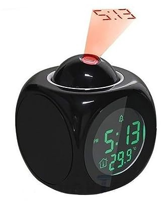 Warmhm Projektionswecker Digital mit LED Beleuchtung, Schwarzer Kunststoff | Kleiner Tragbar, Zeitanzeige Digital, für Zuhause und Reisen, ohne Batterie