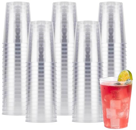 Goodluck 100PCS 10oz Clear Plastic Cups for Party, Reusable Clear Cups, Plastic Cocktail Glasses for Wedding, Thanksgiving, Christmas, and Parties