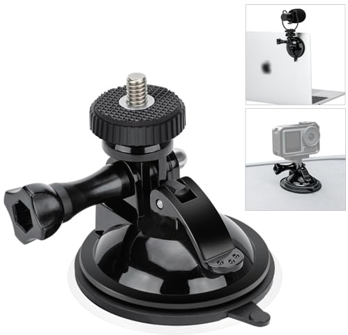JJC Saugnapfhalterung für GoPro Hero/DJI Osmo Action-Kamera, Auto-Armaturenbrett-Halterung & für LED-Mikrofon und 1/4-Zoll-20-Gang auf Laptops und mehr