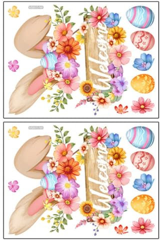 HOMSFOU 2 Blatt Osterhasen-Eier-Fensteraufkleber Osterhasen-Wandaufkleber Frühlingsblumen-Fensteraufkleber Eiersuche-Spiele Abziehbilder Für Ostern Frühling Fenstertür-Dekoration