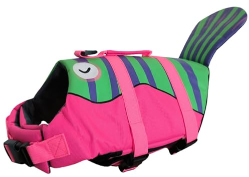 RUYICZB Salvagente Cane, Giubbotto Salvagente per Cani, Salvataggio Ripstop Regolabile Squalo, Galleggiante per Animali, Gilet con Manico, Taglia Piccola, Media E Grande,Rosa,S