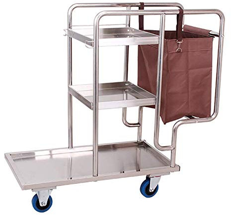 Suuim Bewegliche Rollwagen, Servierwagen für den Haushalt, gewerblicher Servicewagen mit leisen Rädern, Reinigungswagen aus Edelstahl für Hotelzimmer mit Tasche/Stil-1/102