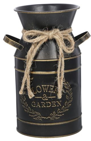 INOOMP Pot à Lait en Fer Galvanisé Noir, Vase en Métal Vintage Style Rustique, pour Plantes et Fleurs en Soie, Jardin et Sol Style Aléatoire