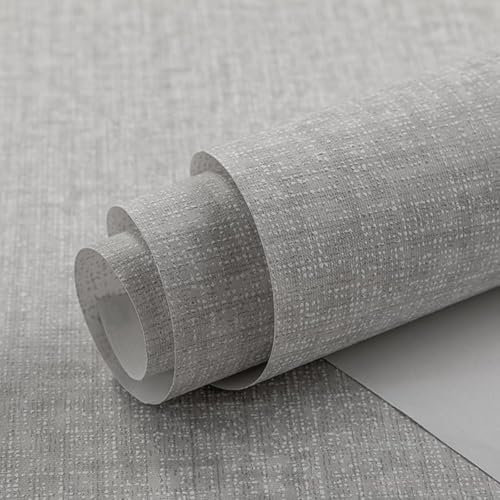 Pamatio Plain Light Gray Linen Effect Wallpaper Slightly Texture Non-Woven Living Room Wallpaper Roll, Simple Linen Woven Effect Free Matching, for Bedroom Tv Background Corridor, 9.5m X 0.53m