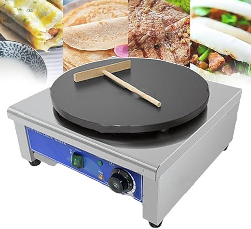 forplubossmmp Plancha Eléctrica para Hacer Panqueques con Luces Indicadoras De Calentamiento De 3000W para Uso Comercial, Máquina Eléctrica para Freír Pizzas, Acero Inoxidable (Cabezal Único)