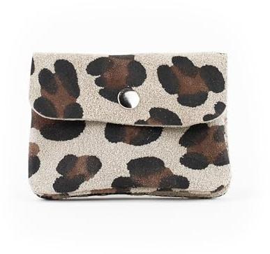 lePelou kleines Leder Portemonnaie mit Druckknopf, Geldbörse aus Leder, Kleiner Geldbeutel, Portmonee, Brieftasche mit Druckknopf (Leo beige)
