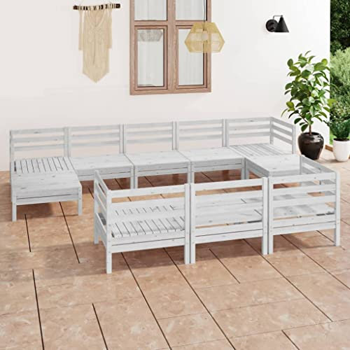 KTHLBRH 10-TLG. Garten-Lounge-Set Weiß Massivholz Kiefer Gartenmöbel-Sets Terrassenmöbel-Sets Outdoor-Möbel-Sets Balkonmöbel-Sets für Terrasse, Garten, Balkon