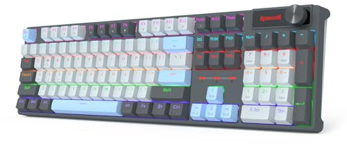 Redragon K718 kabelgebundene 104-Tasten-Gaming-Tastatur, mechanische Tastatur, Regenbogen-Hintergrundbeleuchtung, dedizierter Knopfsteuerung, schallabsorbierende Schaumstoffe, Hot-Swap, roter Schalter