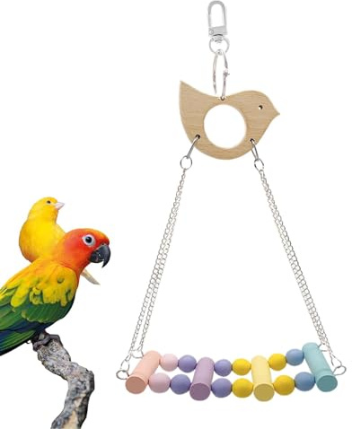 Xummpxuk Fågelgungor för parakiter – fågelbur i trä | Tillbehör för husdjursfågel med metallkrok för undulär, Conures, Love Birds