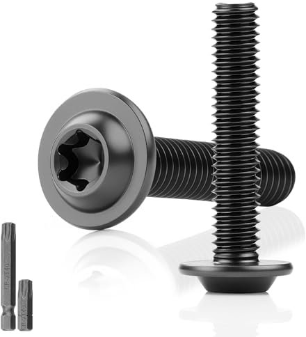 Lot de 12 vis à tête bombée - Noir - M8 x 30 mm - Avec bride - En acier inoxydable 304 - Avec rondelle A2 V2A - Filetage complet - Avec 2 clés Torx T40 - Pour échafaudage en bois