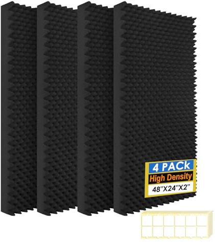 4 Pack Acoustic Panels,48''X24''X2'' Egg Crate Foam Soundproof Wall Panels,High Density Fireproof Noise Cancelling Studio Foam Panel,Noise(Black -4 PCS, 48X24X2 Inchs)