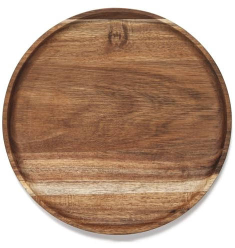Xtroml Bandeja de Madera Redonda, Bandeja de Madera para Servir, Platos de Acacia, Tabla de Aperitivos y charcutería, Organizador de bandejas para Centro de Mesa de Cocina o encimera,38cm