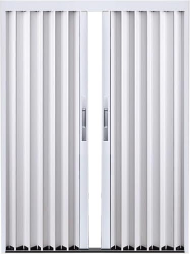 White Double Accordion Closet Sliding Door with Lock Keys & Handle Aluminum Internal Sliding Door for Basement Patio Pergola 80inch Tall (WxH 65x80in)