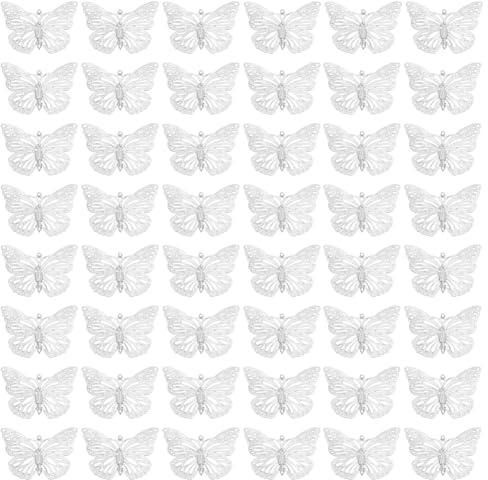 WEBEEDY 50pcs Silver Butterfly Suncatchers Hanging Ornaments Handmade DIY Sun Catcher Butterfly Charms Metal Parts, Suncatcher Making Supplies for Window Garden Wedding Party Gift, 3.5 x 5 cm