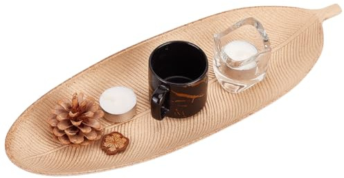 GORGECRAFT Bandeja Decorativa de Madera con Forma de Hoja de 40cm Bandeja de Madera para Servir Plato de Madera Novedoso Candelabro de Almendra Blanqueada Cuenco con Hojas para Servir Comida Cocina