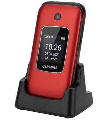 Olympia Vitus 4G Seniorenhandy | Klappbar mit Großtasten | Hörgerätekompatibel | Handy für Senioren | Notruftaste & SOS-Funktion | Farbdisplay | Kamera | Taschenlampe | Langlebiger Akku | Rot