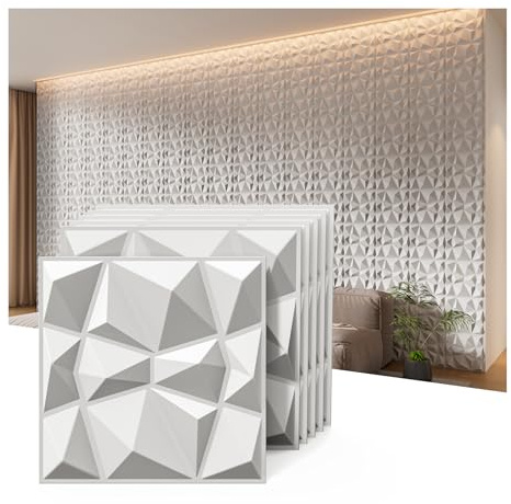 INMOZATA 33 Stück 3D Wandpaneele PVC-Diamant Wall Panels Deko Wandverkleidung Innen 30cm x 30cm PVC-Diamant Wandplatten (3qm) für TV Hintergrund, Schlafzimmer, Spielzimmer(Z2-Weiß)