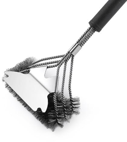 LHLXZQ Spazzola per Barbecue, Spazzola per la Pulizia Della Griglia con 3 File Setole a Spirale Metallica e Raschietto, Accessori per BBQ per Pulire Barbecue a Gas, Griglia a Carbonella, Elettrica#2