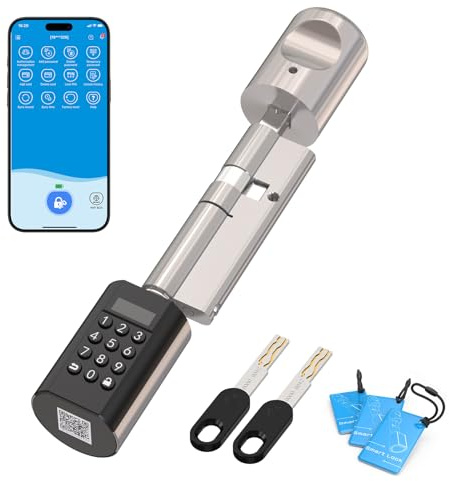 WELOCK PCB72 - Cerradura electrónica para puerta de casa, 65/30 mm, con contraseña, desbloqueada mediante código numérico, tarjeta RFID, aplicación Wi-Fi, llave mecánica de repuesto, para puerta de