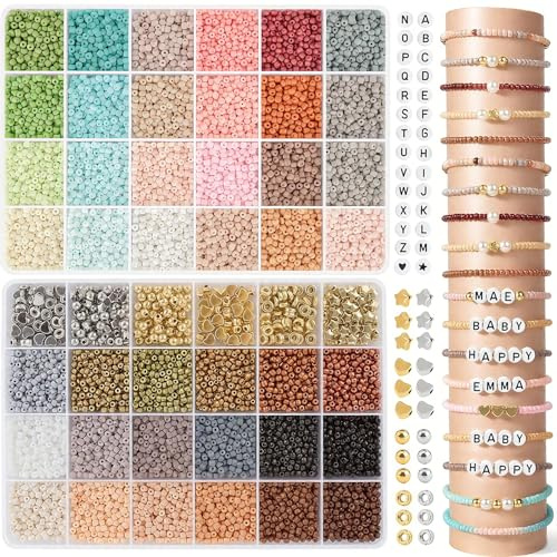 ARTREE 3 mm Perlen für Armbänder, 48 Farben Morandi Glasperlen zum Auffädeln, Perlenset für Armbänder, Perlen zum Auffädeln für Weihnachten DIY Bracelet Making Kit, Partys, Feiertage
