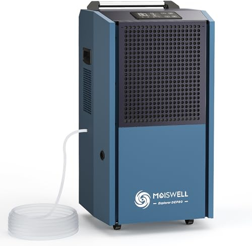 Moiswell 90 L Gewerblicher Luftentfeuchter Bautrockner mit Pumpe (Bis zu 90 L/24h) Mobiler Robuster Energieeffizient Industrieller Entfeuchterfür Keller, Baustellen & Gewerbe bis zu 100 m² / 230 m³