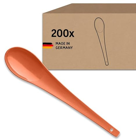 Koziol MOVE SPOON Mehrweg-Löffel aus Kunststoff, Länge 193 mm, 200er Set, Esslöffel, wiederverwendbar, bruchsicher, spülmaschinenfest, Take-Away, Catering, Events (strong coral)