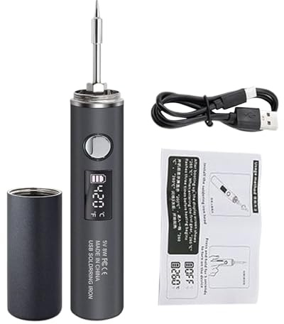 Kit de fer à souder en étain sans fil avec écran numérique et 5 réglages de température | Stylet de soudage portable rechargeable USB pour réparation électronique | Outil de soudage avec chauffage