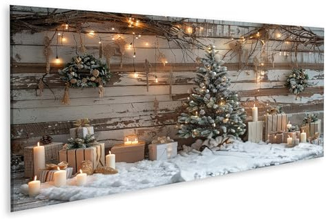 islandburner Prime Bild auf Leinwand Weihnachtliche Lichterstimmung im festlichen Wohnzimmer - Leinwand 120x40cm - Panorama