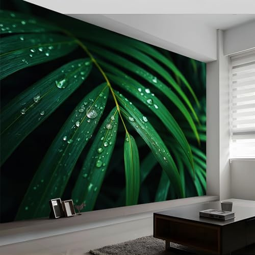 Papel pintado panorámico plantas hojas de palma rayas, foto mural moderna 400An x 280Al cm - Papel pintado decoración hogar fotografía artística para salón habitación habitación infantil oficina