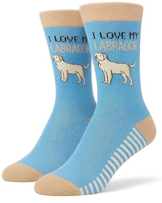 I Love My Labrador Novelty Dog Lover Crew Socks, Light Blue Cotton Blend, Mother's Day Gift, Women's Size 4-8