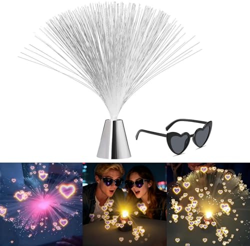 CHENRI Where Dreams Sparkle Fiber Optic Lamp, Herz Glasfaserlampe, Liebe Stimmungslicht, LED Farbe Wechseln Faseroptik Licht, Romantische Glasfaserlicht Nachtlicht Geschenk für Damen Valentinstag