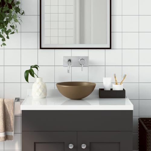Mokuyary Lavabo da appoggio in ceramica, per lavabo, in ceramica, colore: crema opaca