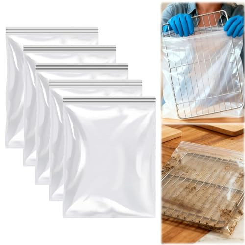 Nuevas bolsas de limpieza para rejillas de horno, bolsas de PE reutilizables a prueba de fugas para rejillas de parrilla de remojo profundo, bolsas limpiadoras para rejillas de horno sin fregar (5, M)