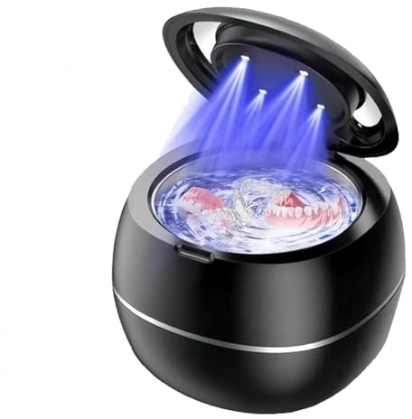 Ultrasonic Retainer Cleaner，För proteser, retainers, aligners, munskydd och smycken – 360° djuprengöring(Black)