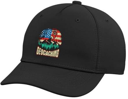 Geocaching American Flag - Patriotic USA GPS Geocache Squad Adjustable Printed Baseball Hat, Black