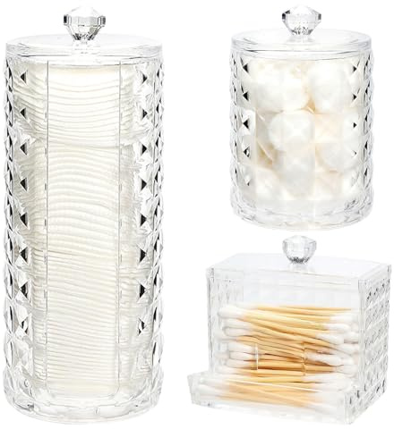 Hwtcjx 3 Pcs Cotton Dischetti Holder, Cotton Swab Holder, Cotton Bud Qtip Holder Dispenser, Made of PS Material, with Lid, Dust and Moisture Proof for Bedroom, Bathroom