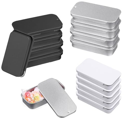 svpfuo 15 stycken plåtburkar med skjutlock, plåtburk med lock, metallburk, skjutlock, 50 x 25 x 10 mm, lämplig för förvaring av små föremål som godis, medicin och doftljus