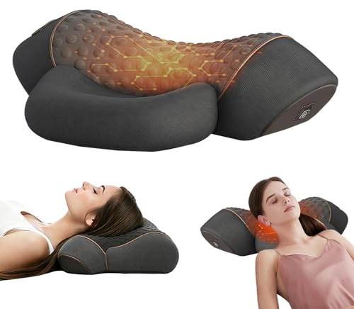 Almohada de Masaje Cervical, Masajeador de Cuello y Hombros con Calor, Masajeador Cervical Electrico, Vibración, Tracción de Cuello, Calefacción, Relajador de Cuello y Cervicales (Gris oscuro)