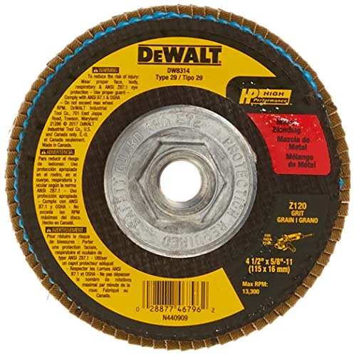 DEWALT DW8314 4-1/2 by 5/8-Inch-11 120 Grit Zirconia Angle Grinder Flap Disc
