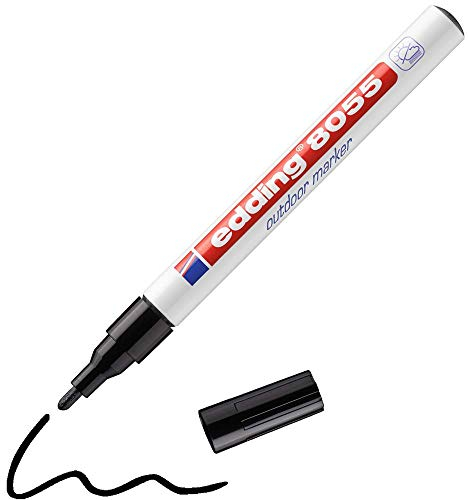 edding 8055 Outdoormarker - schwarz - 1 Lackstift - Rundspitze 1-2 mm - stark deckend, wasserfest - Lackmarker für den Außenbereich - permanentes Beschriften z.B. von Mülltonnen, Kinderspielzeug