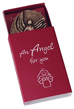 ars liturgica Gold antiker Handschmeichler Engel Schutzengel in roter Geschenkschachtel mit Texteindruck auf Englisch »An Angel for You« (EIN Engel für Dich)