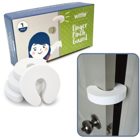 Wittle Baby Proofing Door Stopper - 4pk, Soft EVA Foam Finger Pinch Guard, Prevents Injuries, Slamming Doors, Child or Pet from Getting Locked in Room, White