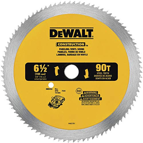 DEWALT 6-1/2-Inch Circular Saw Blade for Paneling/Vinyl, 90-Tooth (DW9153), Yellow